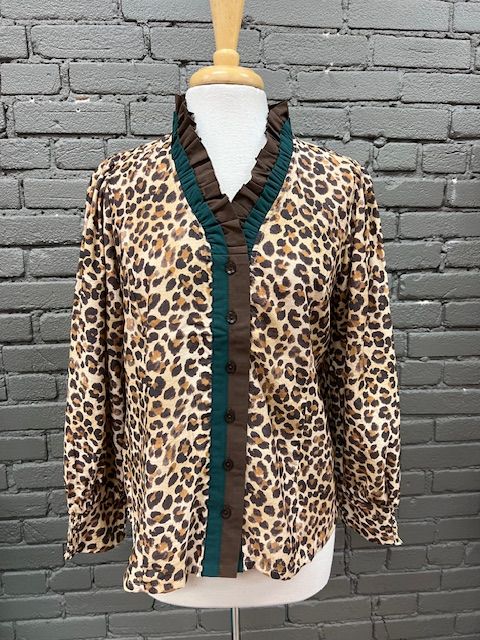 Marion Ruffle Leopard  Button Top