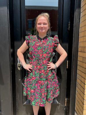 Victoria Black Floral Tiered Button Dress