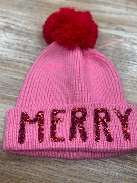 Pink Merry holiday beanie