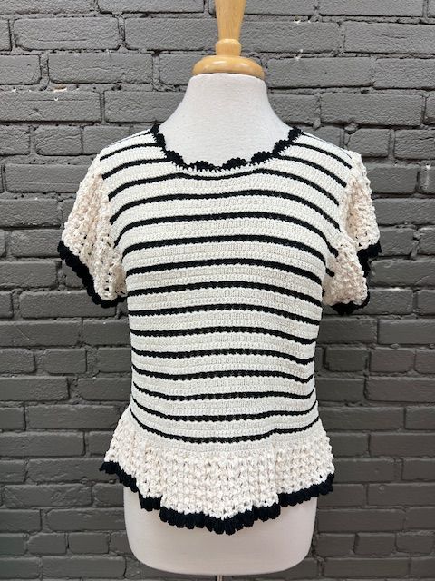 Zena Stripes Crochet Ruffle Top