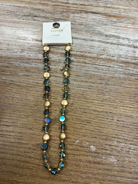 Teal Gold Beaded Necklace