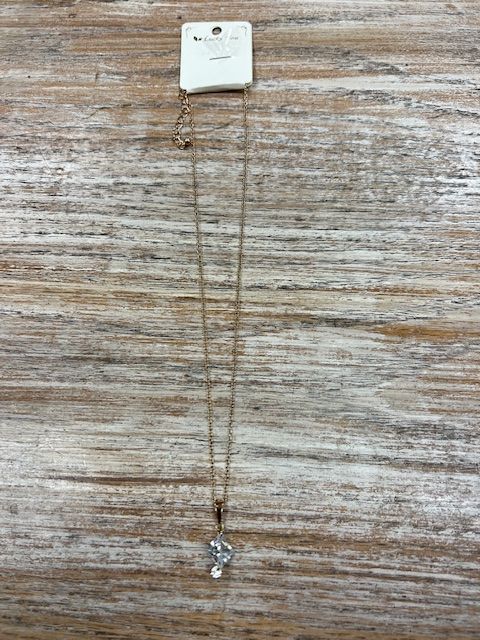 Gold Necklace Clear Gem