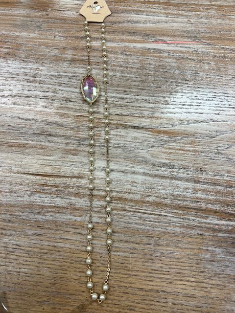 Long Gold Pearl Pendant Necklace