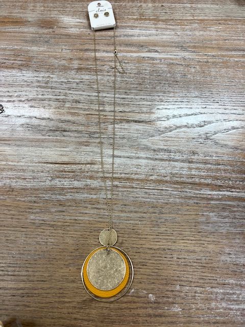 Long Multi Circle Mustard Necklace