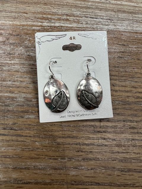 Silver Oval Leaf Earrings