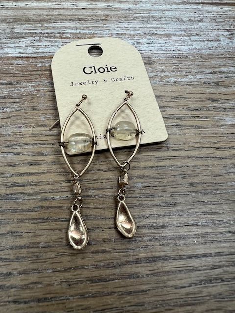 Gold Oval Bead Dangle Earrings