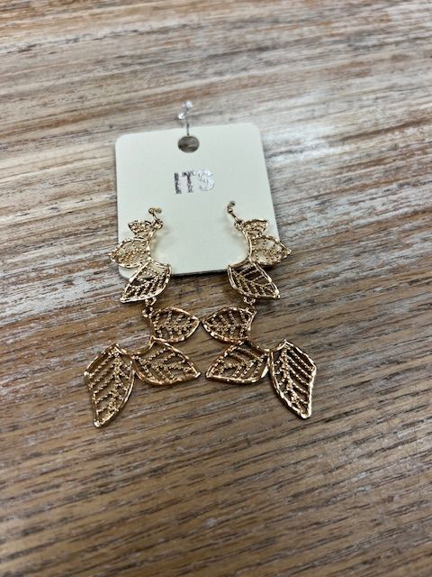 Long Gold Layered Leaf Earrings