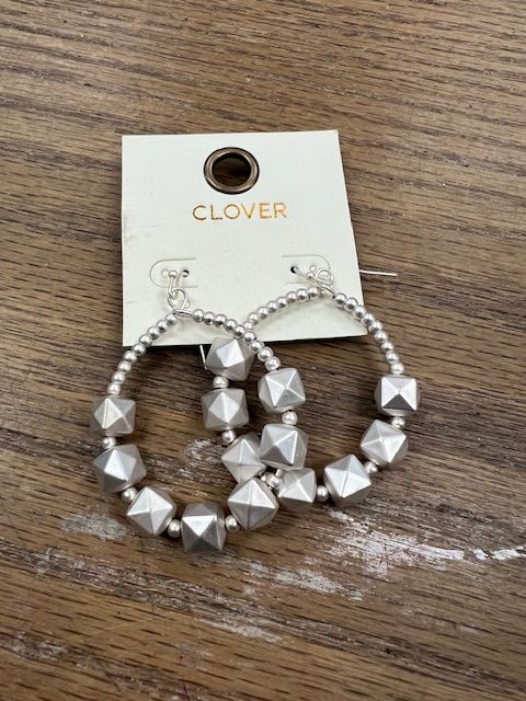 Silver Beaded Oval Earrings