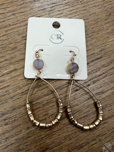 Gold Oval Beaded Earrings
