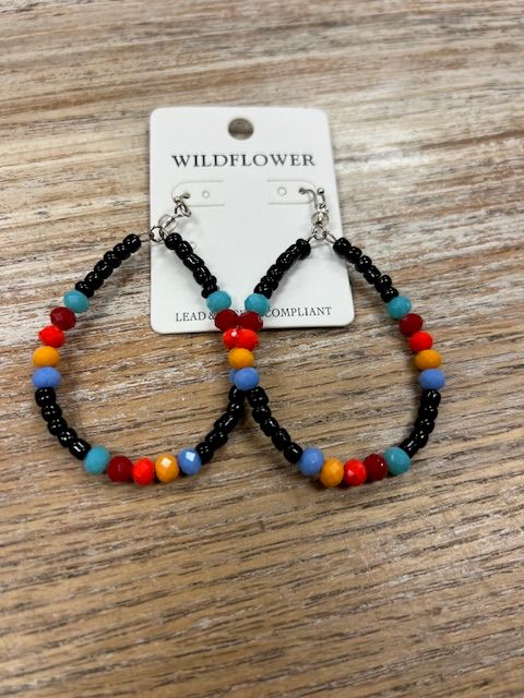 Black Multi Color Beaded Earrings