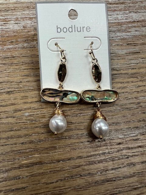 Gold Dangle Stone Pearl Earrings