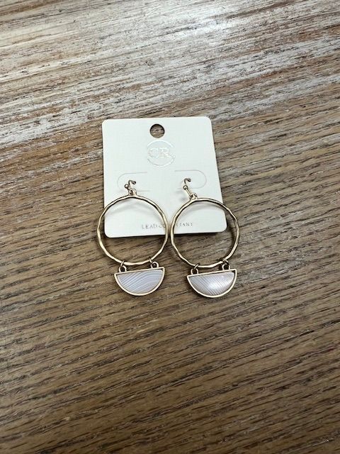 Gold Circle Pink Pendant Earrings