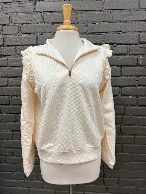 Claudia Cable Textured Ruffle Pullover