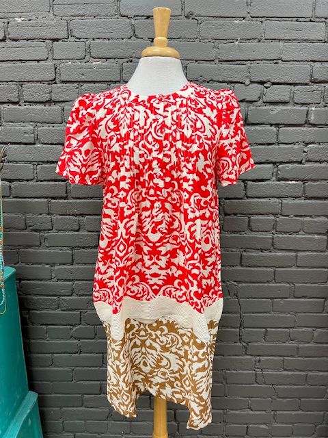 Reagan Pleated 2 Tone Print Dress