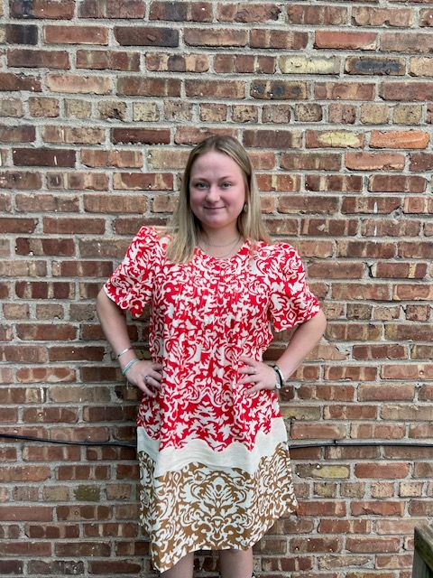 Reagan Pleated 2 Tone Print Dress