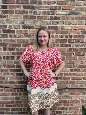 Reagan Pleated 2 Tone Print Dress
