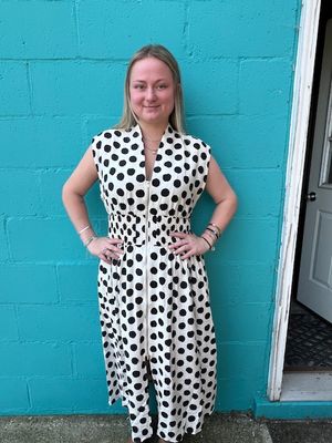 Polly Polka Dot Zip Smock Midi Dress