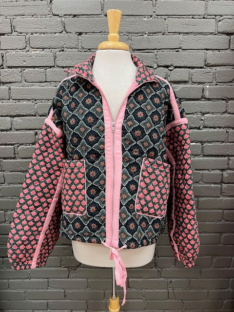Rosie Rose Pattern Zip Padded Jacket