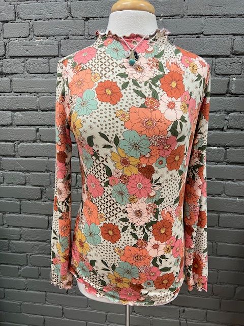 Cam Floral Mock Neck LS