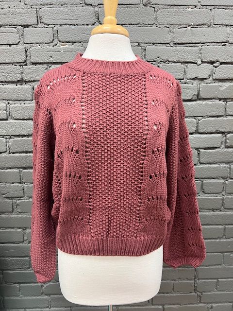 Shay Rust Scallop Crochet Sweater