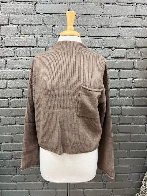 Logan Mocha Mock Pocket Sweater