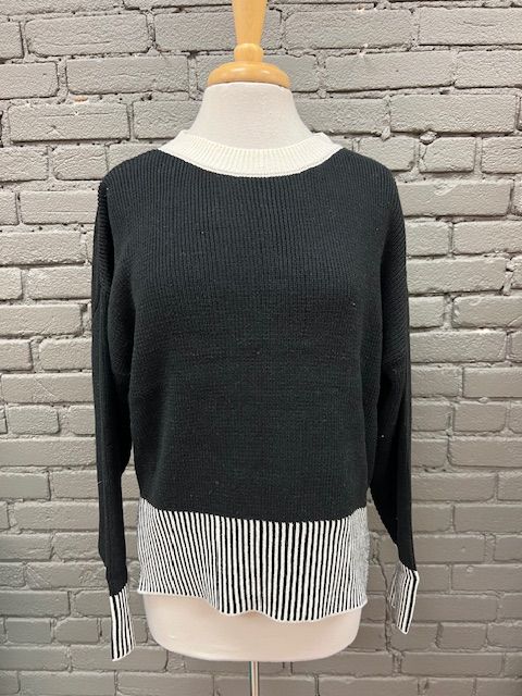 Paige Contrast Stripe Hem Sweater