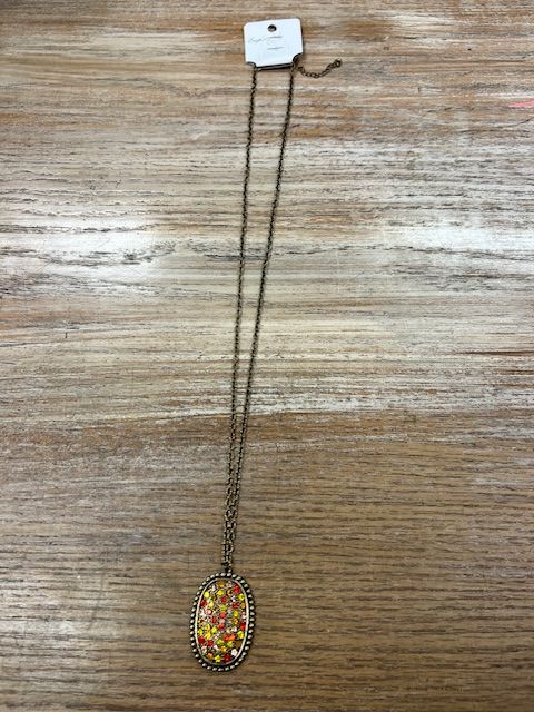 Gold Multi Color Gems Pendant Necklace