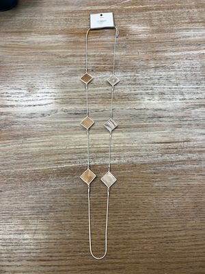 Long Silver Necklace w/ Beige Stones