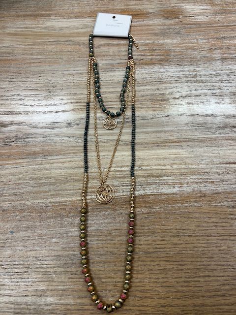 Triple Layer Beaded Pendant Necklace