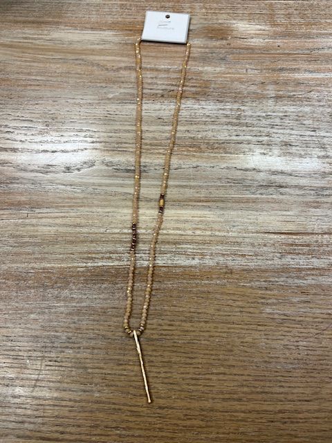 Tan ish Beaded Necklace w/ Long Pendant