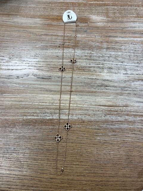 Long Gold Necklace w/ Brown Beads