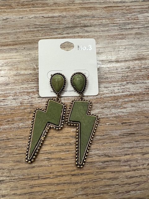 Olive Lightening Bolt Earrings