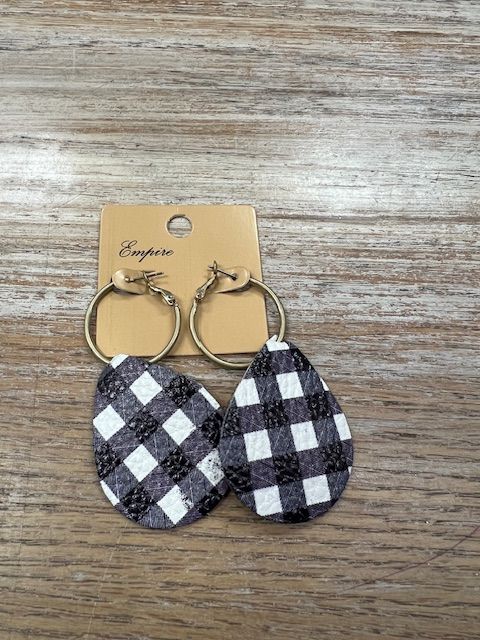 Black &amp; White Plaid Leather Earrings