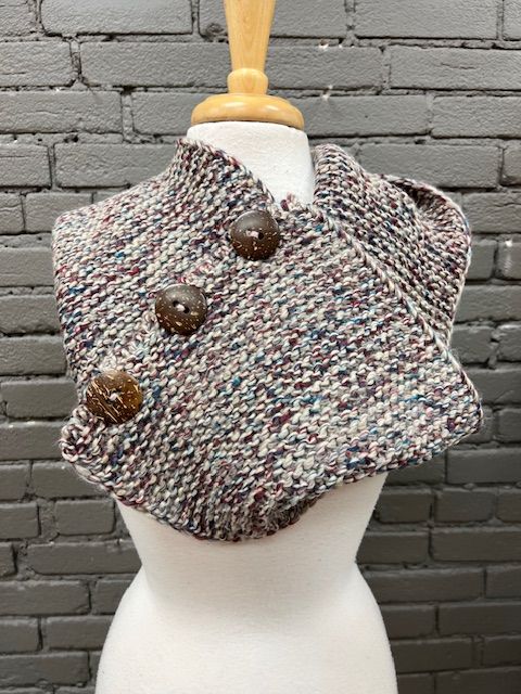 Mixed Color Button Scarf- Cream