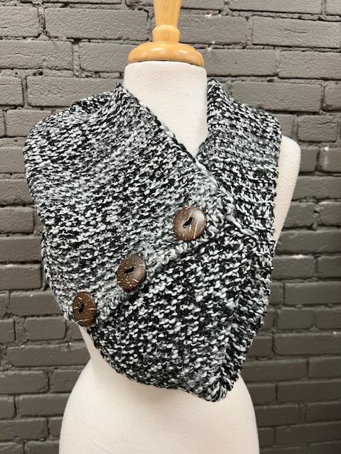 Mixed Color Button Scarf- Black