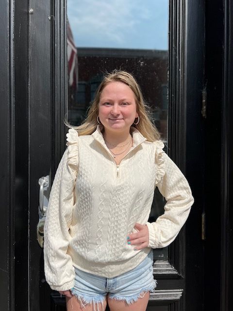 Claudia Cable Textured Ruffle Pullover