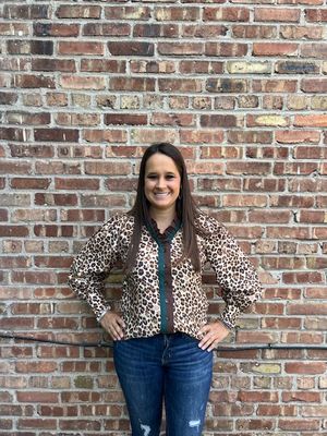 Marion Ruffle Leopard  Button Top