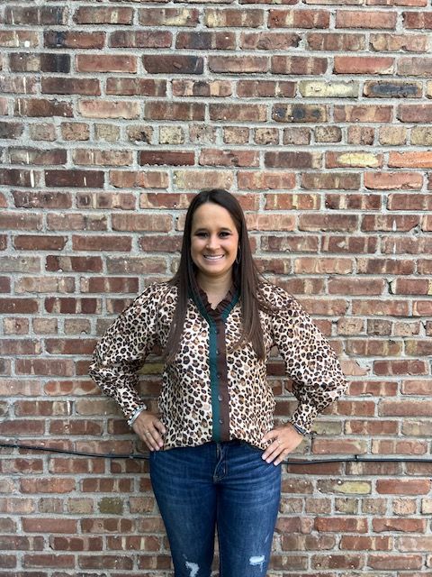 Marion Ruffle Leopard  Button Top