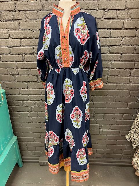 Lottie Floral Patch Bordered Midi Dress