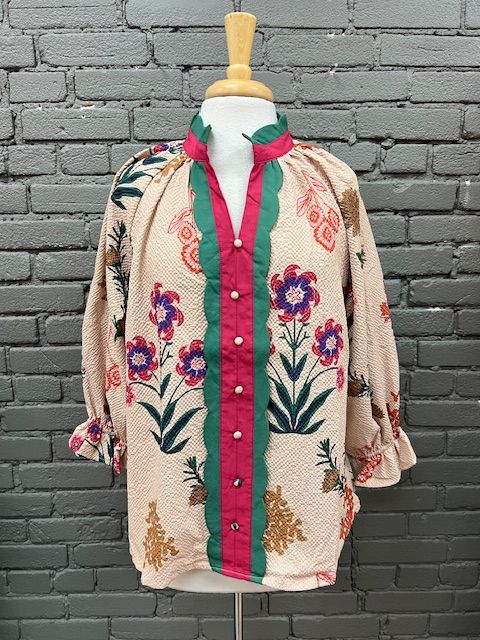 Bree Floral Button Contrast LS