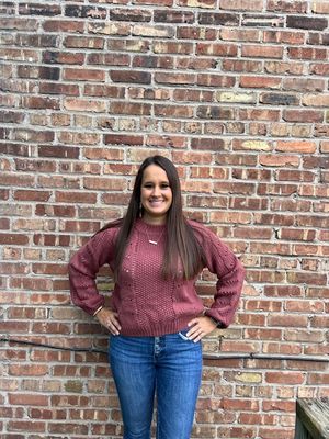 Shay Rust Scallop Crochet Sweater