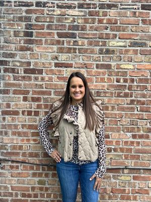 Ashlyn Tan Quilted Ruffle Leo Trim Vest