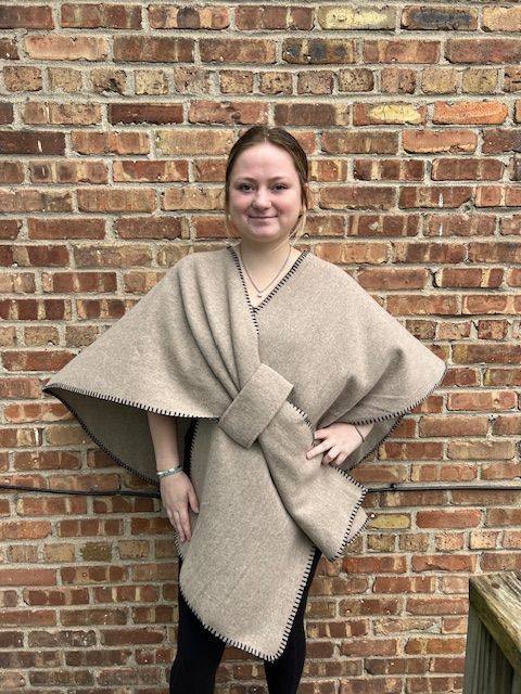 Oatmeal Hayword Blanket Stitch Poncho