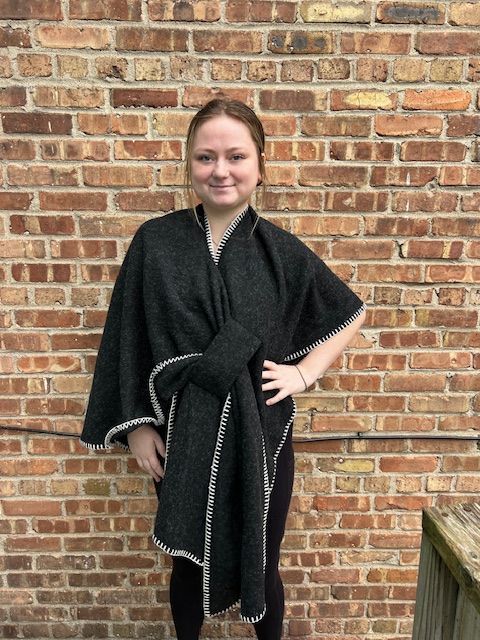 Black Hayword Blanket Stitch Poncho