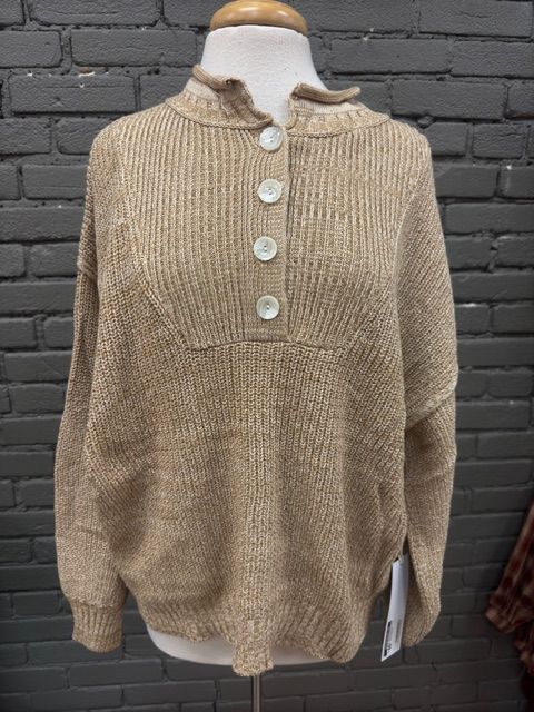 Millie Beige Button Henley Sweater