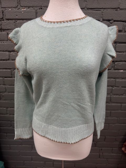 Celeste Jade Ruffle Contrast Stitch Sweater