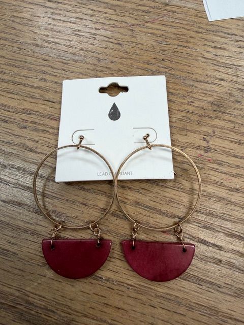 Gold Circles w/ Red Earrings