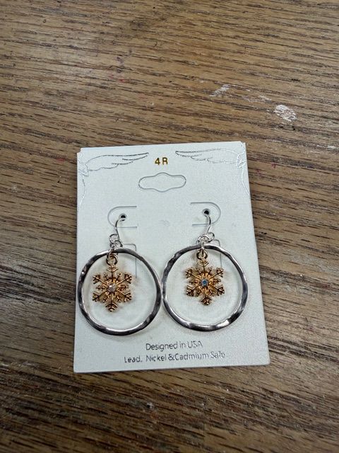 Gold Silver Circle Snowflake Earrings