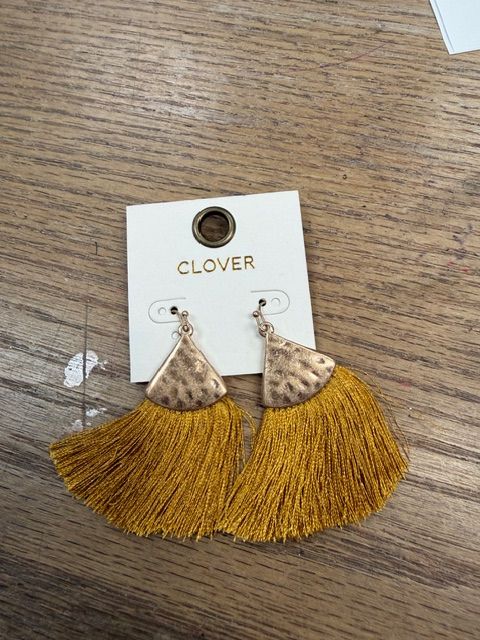 Gold Earrings w/ Mustard Tassels