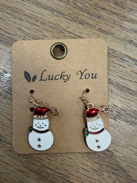 Gold Snowman Dangle Earrings